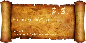Pethely Béla névjegykártya